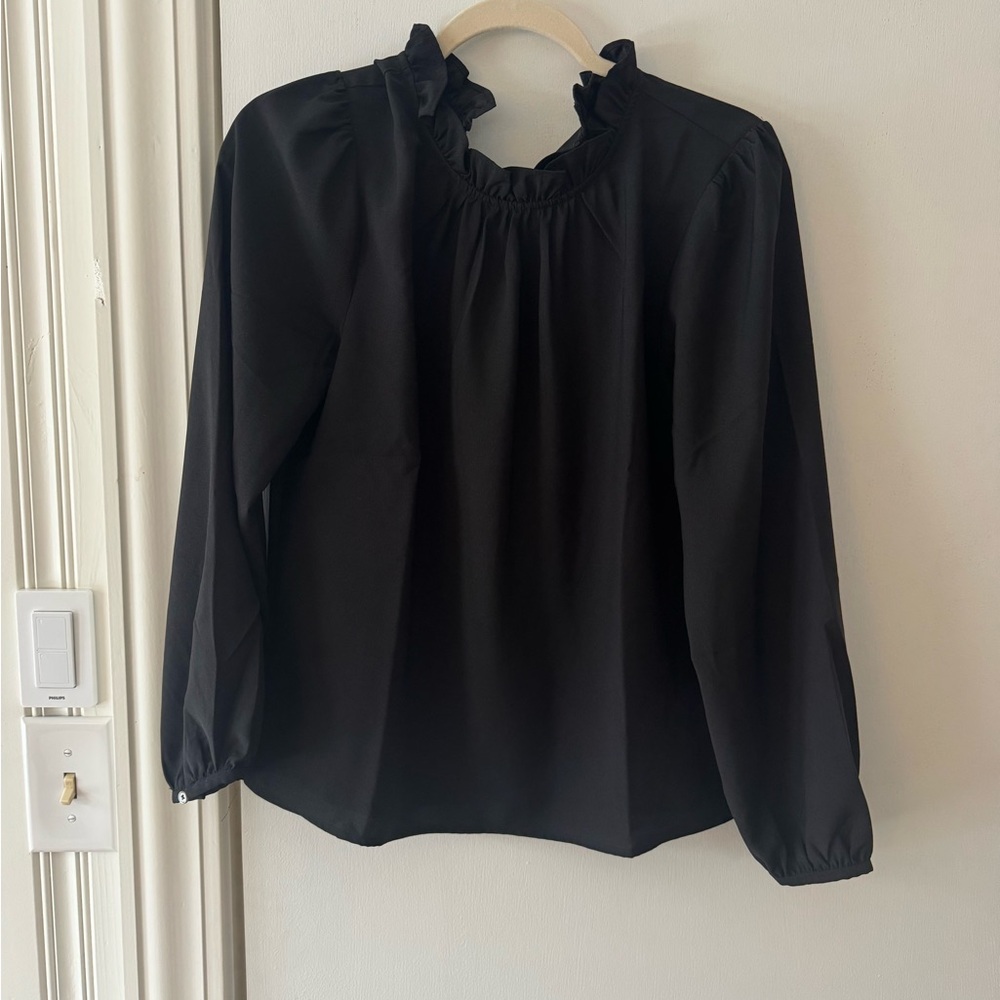 J. Crew Black Ruffle Neck Women's Top